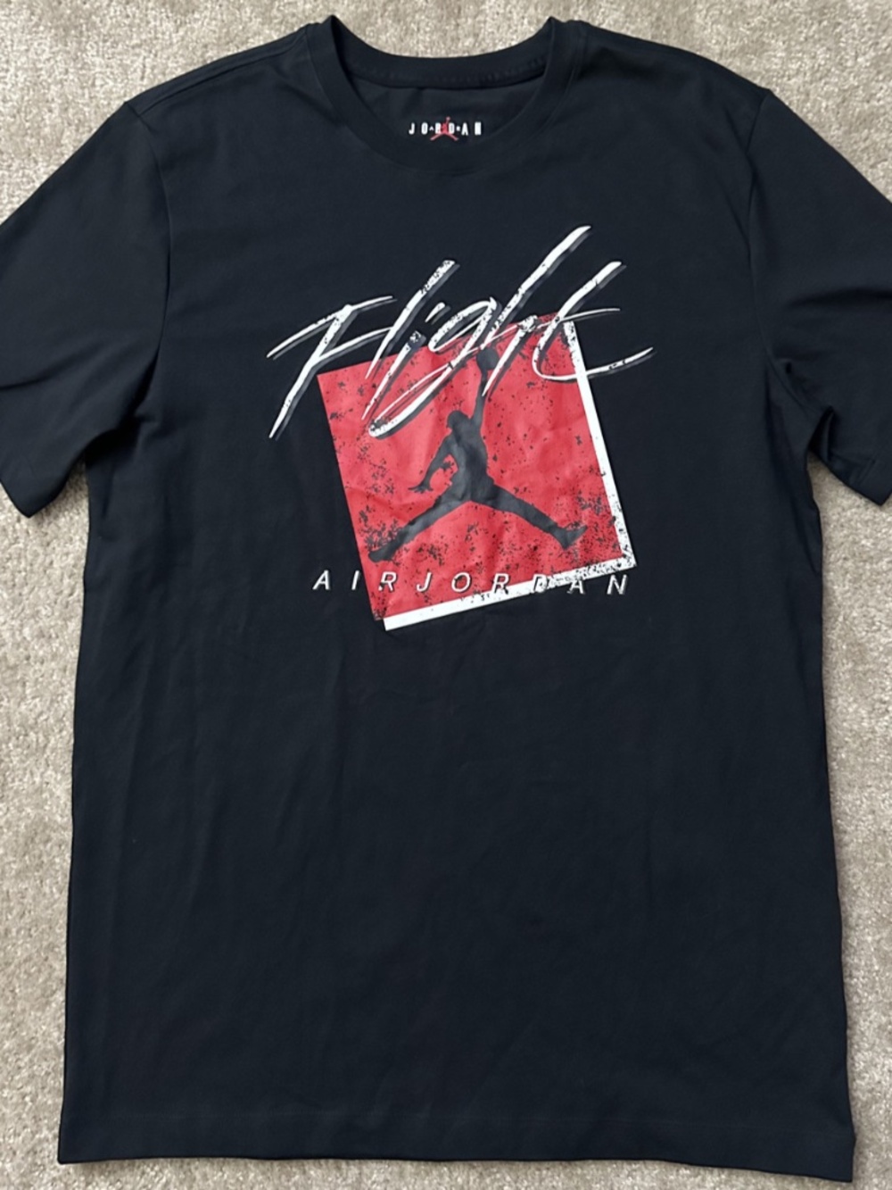 Nike Jordan FLIGHT Shirt Boys Short Sleeve Black & Red T-Shirt Size M